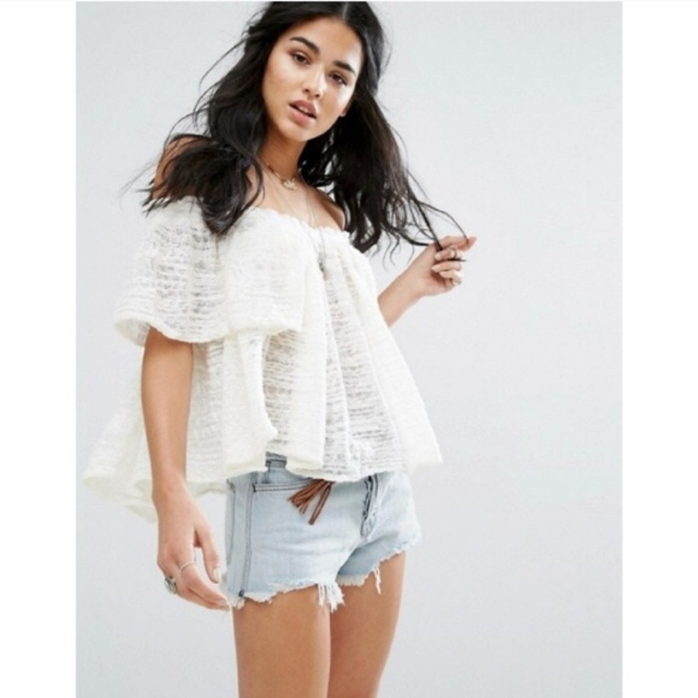 Free People lace off shoulder billowy top